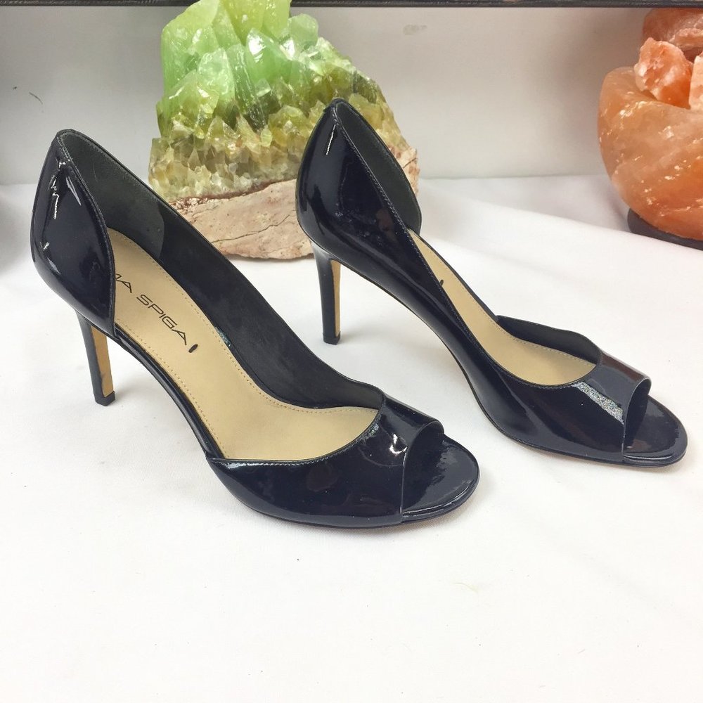 Via Spiga Black Leather Shine Heels